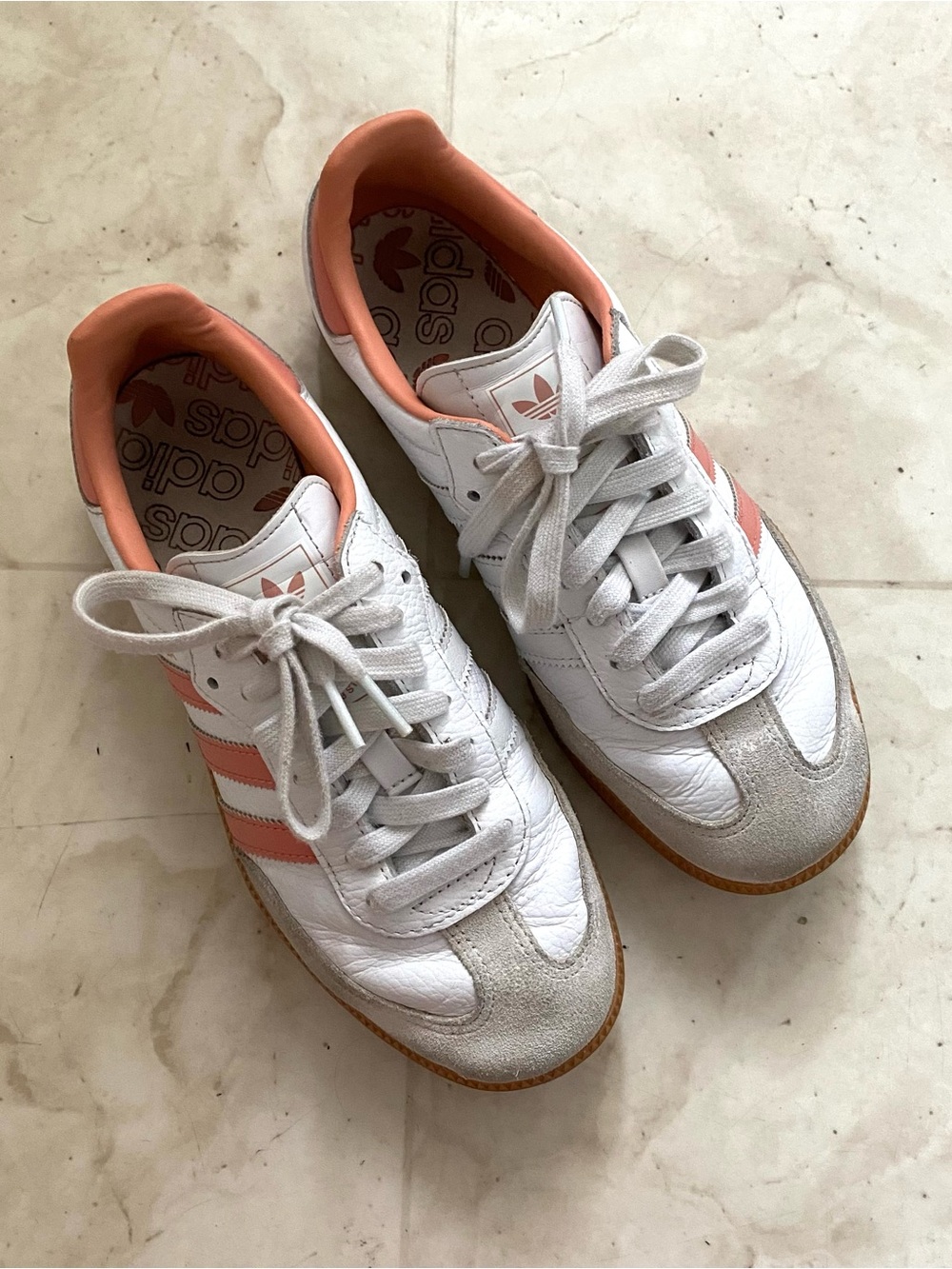 $100 Adidas Samba OG Wonder Clay White & Peach Leather Suede Low Top Sneakers 7 - Picture 7 of 13